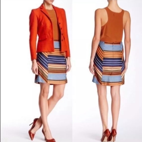 Women’s J. McLaughlin Montecito Rayon Blend Orange and Blue Striped Pencil Skirt - Picture 1 of 9
